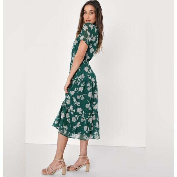 Lulu's Floral Dressed Up Dark Green Floral Print Midi Dress - Picture 8 of 8